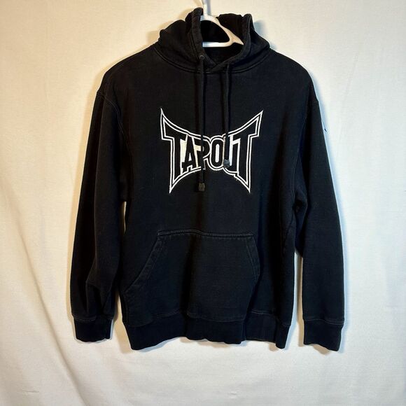 Tap Out Logo Unisex Fleece Hoodie Sweatshirt Size Med Black w White Emb Y2K - Picture 1 of 9